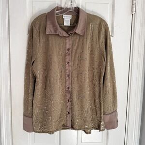 SOFT SURROUNDINGS Large Velvet Paisley Blouse Beige‎ Tan Shirt Top Semi Sheer
